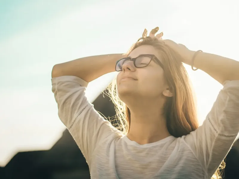 Woman breathing deeply